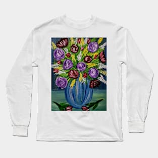 Some abstract roses in purple and res roses in a vintage vase . Long Sleeve T-Shirt